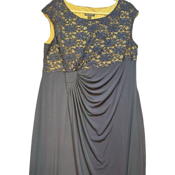 Connected Apparel Womens Lace & Draped Maxi Evening Dress 18W Navy Blue - Picture 7 of 16